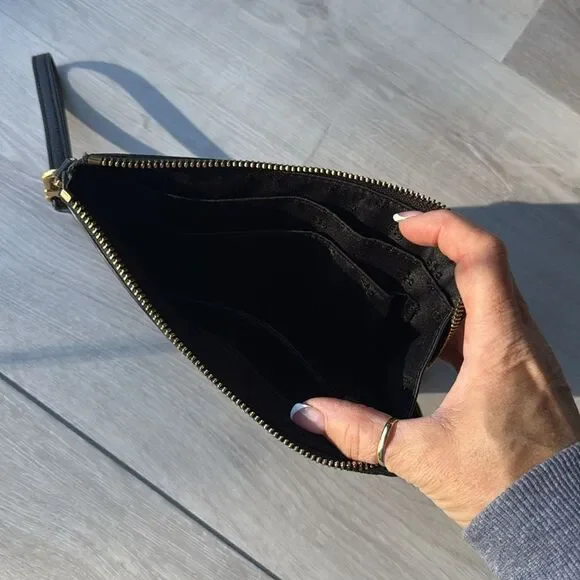 Tory Burch Lily Large Zip‎ Pouch Wallet Black Leather NWOT